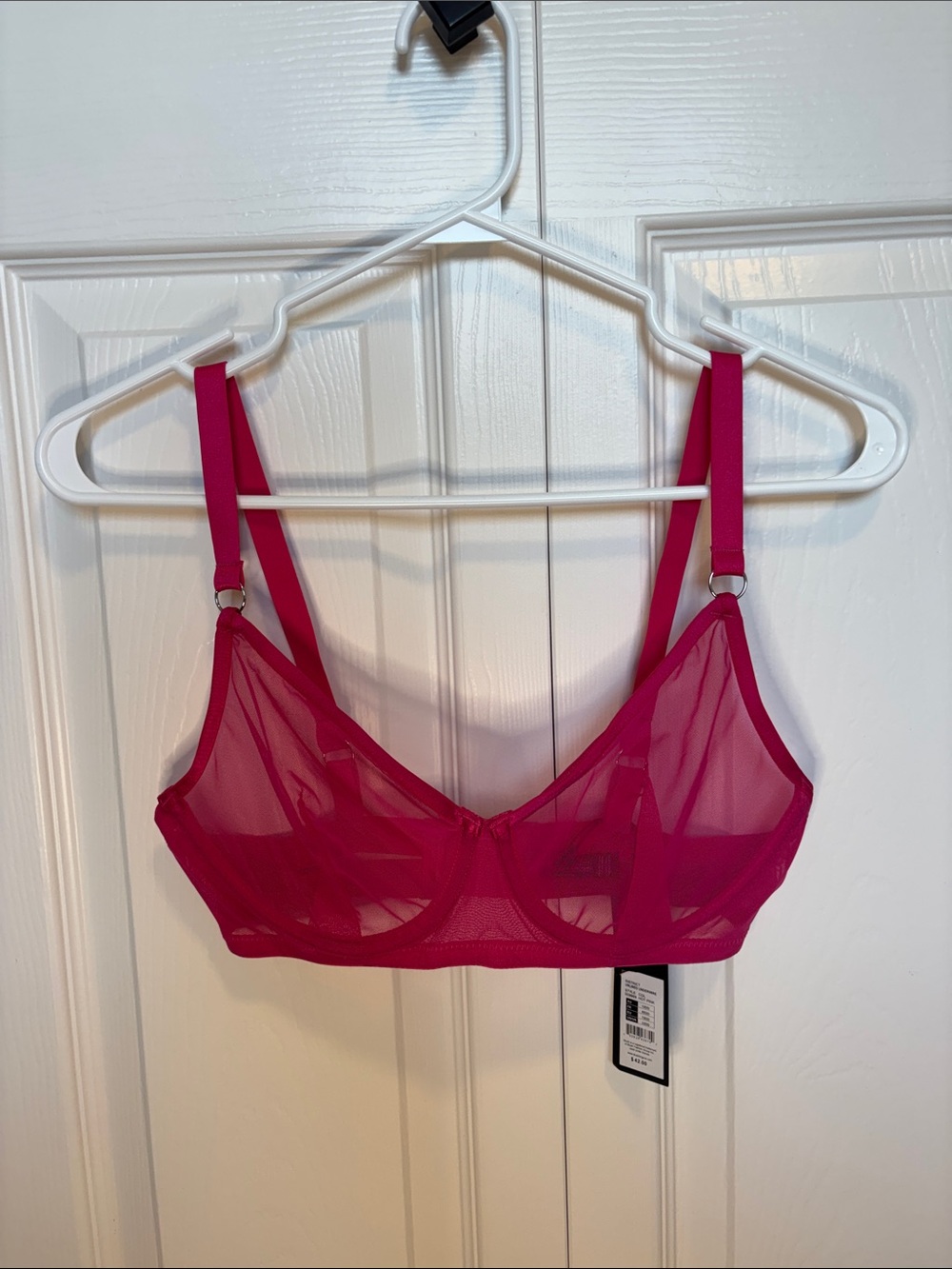 Blush Instinct Sheer Unlined Underwire Hot Pink Mesh Bra 32DD